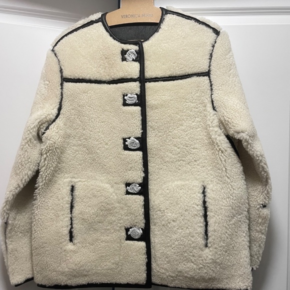 Veronica Beard Coat Cream Shearling Leather Reversible  Sz S NWT $2498 SOLDOUT! - Picture 6 of 9